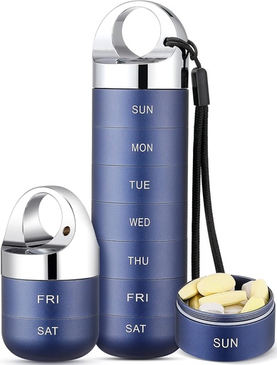[BRSRMAD2O4CWKG34] Zannaki Metal Travel Pill Organizer, Portable Waterproof Weekly Pill Box, Large Aluminum Alloy Pill Case Container, BPA Free 7 Day Daily Medicine Organizer Holder for Vitamin, Fish Oil, Supplement
