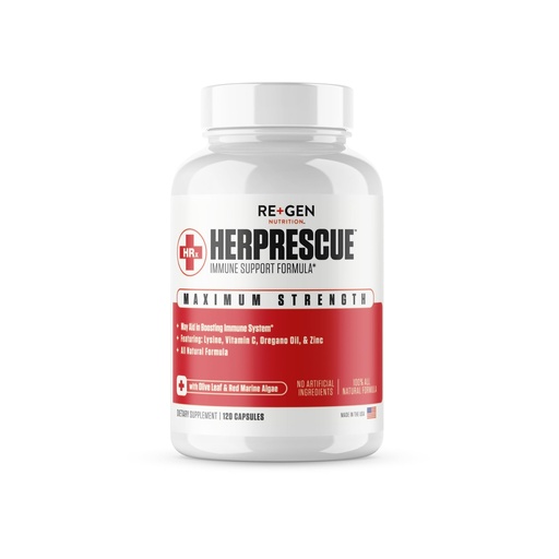 [BRSROFA3BEFBAD3V] Re+Gen Nutrition HERPRESCUE Outbreak Support Supplement, Cold Sore Care for Adults, Natural Capsules w/Zinc, Vitamin C, & L lysine Amino Acid for Immune Health, 120 Capsules