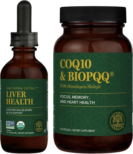 [BRSWYBLRPIHQIFDU] Global Healing Center - Liver Health & CoQ10 & BioPQQ with Shilajit Kit - Liquid Drops for Healthy Blood Flow, Vein Circulation & Advanced Heart, Brain Support for Concentration & Focus