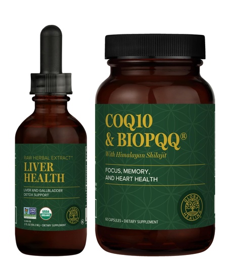 [BRSWYBLRPIHQIFDU] Global Healing Center - Liver Health & CoQ10 & BioPQQ with Shilajit Kit - Liquid Drops for Healthy Blood Flow, Vein Circulation & Advanced Heart, Brain Support for Concentration & Focus
