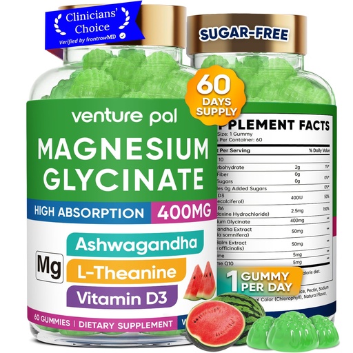 [BRSRAEIPCUJRUC34] 60 Day Supply Magnesium Glycinate 400mg Gummies with Ashwagandha, L-Theanine, CoQ10, Vitamin D3 & B6, Sugar Free Magnesium Gummies for Adults & Kids, Stress Relief, Sleep & Calm, Vegan, Gluten Free
