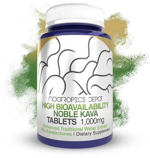 [BRSRMZAYOQNWCHL3] Nootropics Depot High Bioavailability Noble Kava Tablets | 1,000mg | 30 Count | Minimum 10% Kavalactones | Enhanced Traditional Water Extract