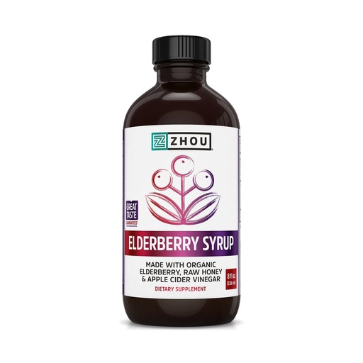 [BRSWGGIEA4MQAGY3] Zhou Nutrition Elder-Mune+ Syrup - Organic Black Elderbery Syrup for Adults, Immune Support Elixir with Apple Cider Vinegar, Echinacea Tincture, Natural Wellness - 8 Fl Oz Glass Bottle
