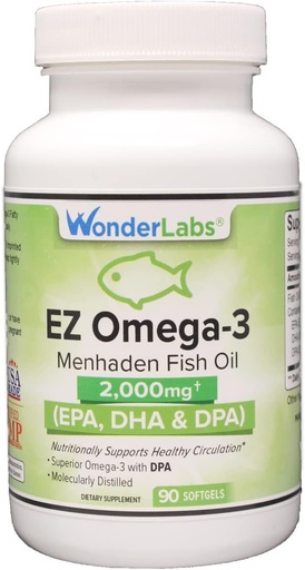 [BRSWGGIDCIPGMAIY] 大西洋Menhaden鱼油Omega-3 2000毫克,Burpless,美国制造,EPA+的完美平衡 DHA + DPA 90软胶