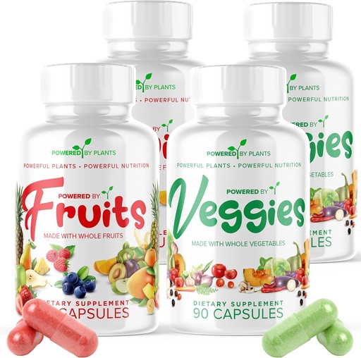 [BRSRMAIBAV6RAAY4] Daily Fruits and Veggies Supplement - 360 Capsules for 60 Days, Non GMO & Gluten Free Superfood with Natural Vitamins - Powered by Plants, 4-Pack