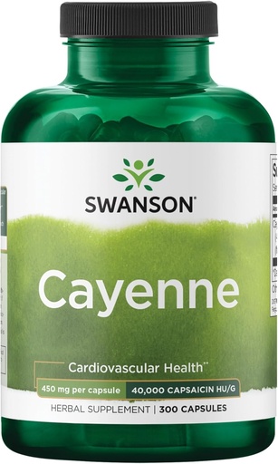 [BRSWIYI6DMDWYH34] Swanson Cayenne - Herbal Supplement Promoting Digestion, Circulation & Metabolism Support - Natural Formula May Support Heart Health - (300 Capsules, 450mg Each)