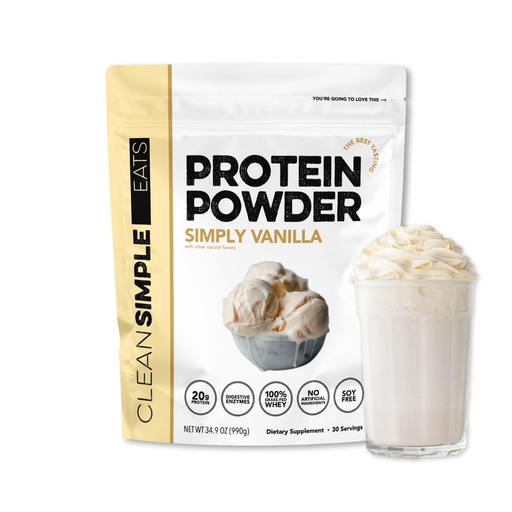 [BRSRMGQTC4AWEDQ3] Clean Simple Eats Whey Protein Powder, Simply Vanilla Flavor Naturally Sweetened, 100% Grass Fed Protein Powder with Digestive Enzymes & No Artificial Ingredients, Gluten Free, 30 Servings