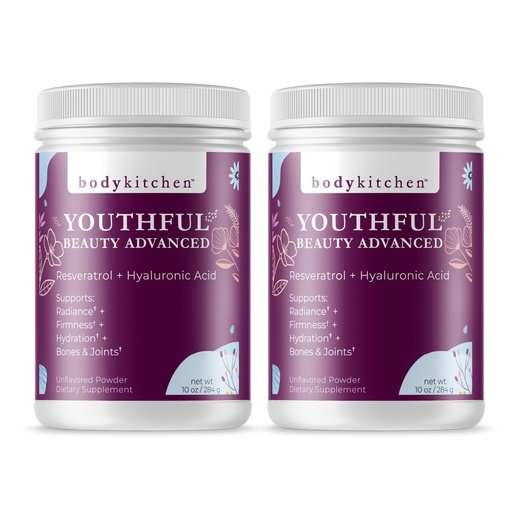 [BRSRMELQCENBYGY3] Body Kitchen Youthful Beauty Advanced, Collagen Peptides Powder for Beautiful Hair Skin Nails, Resveratrol and Hyaluronic Acid for Anti-Aging & Antioxidant Support, Grass Fed (Pack of 2)