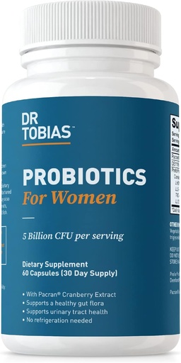[BRSWKYQPDN6QYH3C] Qadınlar üçün Dr. Tobias Probiyotiks, 5 milyar CFUs Plus Prebiotik və Qadınlar üçün Urinary Tract Health üçün Cranberry Ekstraktı, Döstək və İmmune Health, 60 Kapsül, 30 Xidmət