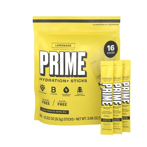 [BRSROCQPAUHBUFIY] PRIME HYDRATION+ Electrolyte Powder Sticks, Lemonade, Sugar Free Hydration Drink Mix with Potassium, Magnesium & B Vitamins to Replenish Fluids, Caffeine Free, 16 Count