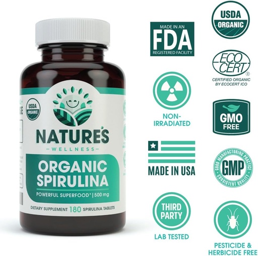 [BRSWECQ6BMHQECD4] Taulas Orlandesos de USDA Spirulina - No-GO Green Superfod suplementari: 3000mmg de verd fresc Algae, Vegan, Guten Free, Suttainment adult, Pelides Free i No-Iradied, 500mb per Taula, 180'
