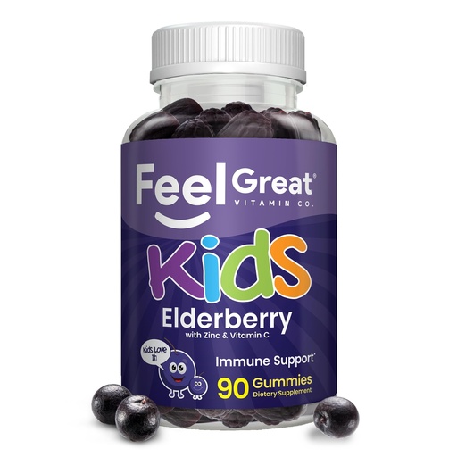 [BRSWGHALBYFRQALG] Feel Great Vitamin Co. Elderberry Gummies for Kids | Immune Support | Natural Antioxidant Immune Booster | with Vitamin C and Zinc | Gluten Free & Vegetarian | 90 Gummies