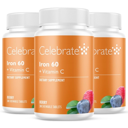 [BRSWIFT5AEOB2HTE] Celebrate Vitamins Iron Supplement with 60mg Iron & Vitamin C – Berry Chewables for Bariatric Patients, Gastric Bypass & Sleeve Gastrectomy Support – 30 Tablets for Post-Surgery Health Maintenance