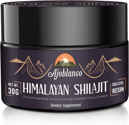 [BRSROZQRDN7RSGY2] Ajoblanco 600mg Natural Himalayan Organic Shilajit Resin - Himalayan Gold Shilajit Resin with Organic Ayurvedic Blend in High Potency for Energy, Strength & Immunity, Pack of 1