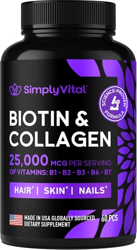 [BRSW2CQQOB7GE3LX] Biotiin ja kollageen Toidulisandid Keratin 25000 mcg - Juuksenahk ja küüned Vitamiinid kollageen Keratin B kompleks - Valmistatud USA - Biotiin juuste kasvu Naised ja mehed toetavad nahka ja küüned, 60 kapslit