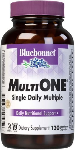 [BRSWIYQTPJ6RQE3O] Bluebonnet Nutrition Multi One (Med jern) Vegetabilske kapsler, Komplet Fuld Spectrum Multiple Vitamin Supplement, B Vitamin, Gluten & Mælk gratis, kosher, 4 Måned Supply, 120 Greve