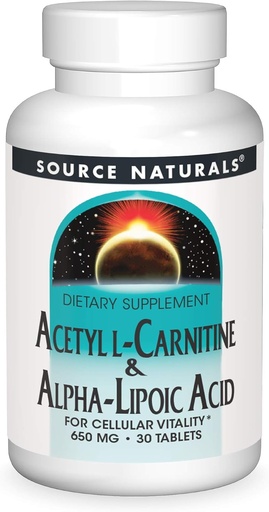[BRSWIYT7OZYR62DM] Source Naturals Acetyl L-Carnitine & Alpha-Lipoic Acid 650mg - 30 Tablets