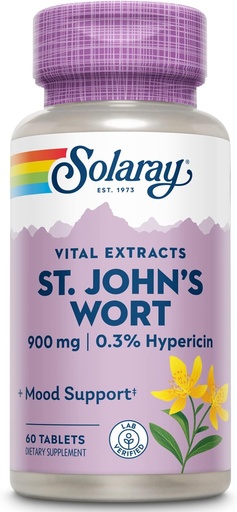 [BRSWIYTYO4ARGFQV] SOLARAY St. Johns Wort Aerial Extract One Daily 900mg, standardisé w/ 0,3% Hypericine pour la stabilité de l'humeur et le soutien de la santé du cerveau, non-OGM (60 portions)