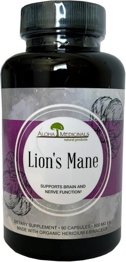 [BRSWYGIBOJ7A4CTB] Aloha Medicinals Lion’s Mane, Certified Organic Mushroom Supplement,Supports Memory and Concentration, Pack of 1, 90 Capsules Each