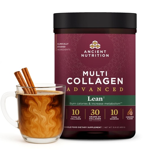 [BRSROGTYC54AMYA3] Ancient Nutrition Advanced Hydrolyzed Collagen Peptides Powder Protein Lean with Probiotics and Vitamin C, Cinnamon, for Women & Men, Supports Healthy Weight Management & Muscle Building, 25 Servings