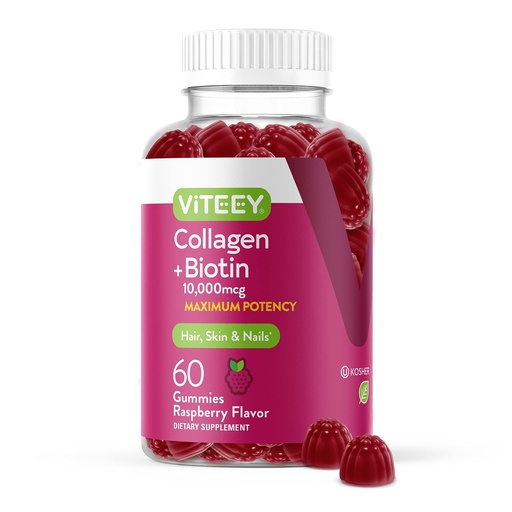 [BRSRMFARAQBGK2TH] Viteey Collagen Gummies with Biotin Gummies for Hair Skin and Nails Vitamins - Biotin and Collagen Supplements for Women & Men - Gluten-Free – 60 Count