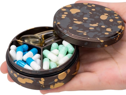 [BRSROHD2AQORMYI2] 3 Compartiment Metal Pill Organizer - Portable Travel Case voor Pocket Purse, Dagelijkse geneeskunde Container, Vitamine en Visolie houder, Supplement Box