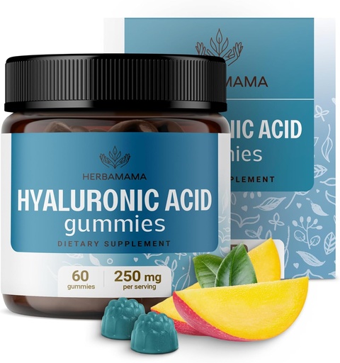 [BRSRMEIZBECWYCL7] HERBAMAMA Hyaluronic Acid Gummies - 250mg Pure Hyaluronic Acid for Hair, Skin & Nails Support - Vegan, Non-GMO Skin Elasticity Supplement - 60 Pectin-Based Mango-Flavored Chews