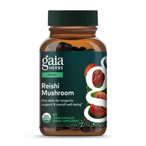 [BRSWYCALO4IAYEQ6] Gaia Herbs Reishi Mushroom - Traditionally Used to Support a Healthy Immune System & Heart Health - Adaptogen Herbal Supplement for Longevity Support* - 40 Vegan Capsules (40 Servings)