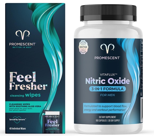 [BRSRAY34CINQODQ3] Promescent Flushable Wipes for Adults + VitaFLUX Triple Power Nitric Oxide Supplement for Male Performance, Stamina, Energy, Recovery - L Arginine 2000mg, L Carnitine 1000mg, Zinc, Magnesium - Amino A