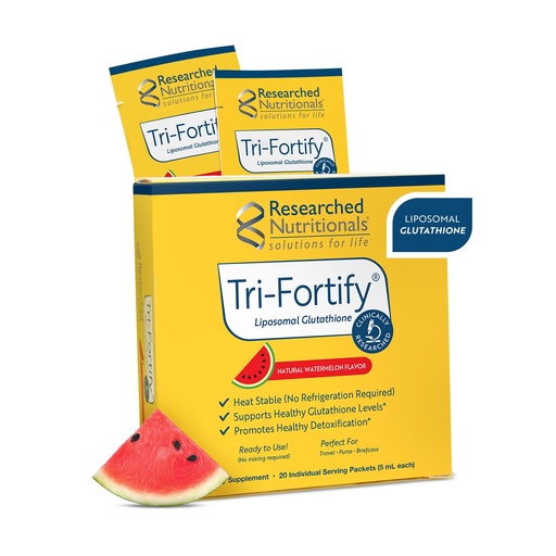 [BRSROYA6CAHRSYDJ] Researched Nutritionals Liposomal Glutathione (450mg) Liquid Gel + Vitamin C - Tri-Fortify - Aid Natural Energy, Immune Support & Detox - Clinically Researched for Absorption, Watermelon (20 Packets)