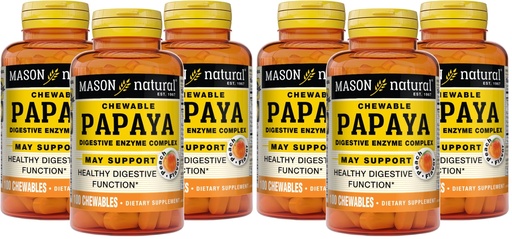 [BRSROED7OQNROEQ4] MASON NATURAL Papaya Digestive Enzyme Complex - Healthy Digestive Function, Promotes Nutrient Absorption, Peach Flavor, 100 Chewables (Pack of 6)