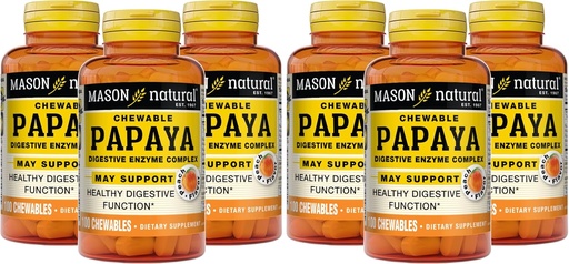[BRSROED7OQNROEQ4] MASON NATURAL Papaya Digestive Enzyme Complex - Healthy Digestive Function, Promotes Nutrient Absorption, Peach Flavor, 100 Chewables (Pack of 6)