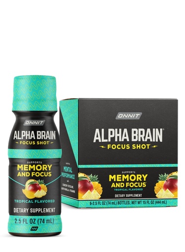 [BRSW22QTOYORQHTG] ONNIT Alpha Brain Focus Shot, Tropical Flavor, Nootropic Dietary Supplement Drink that Supports Energy, Focus, and Mood, IGEN™ Non-GMO Tested, 2.5 fl oz, 6 Count