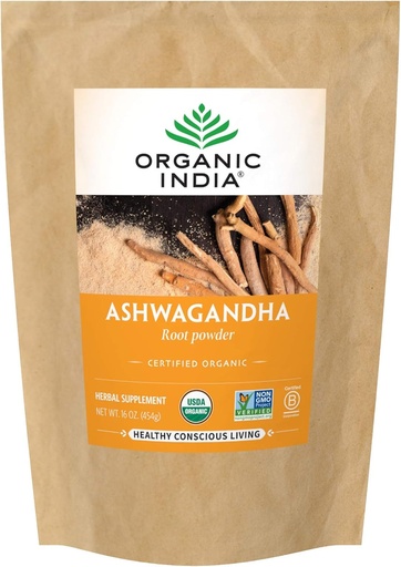 [BRSWIFINBIDR2A3O] ORGANIC INDIA Ashwagandha Powder Organic - Ashwagandha Root Powder Bulk, Herbal Supplement - Vegan, Glutenfri, Kosher, Ikke-GMO, støtter Stress Relief, Energi og søvn - 1lb Bag