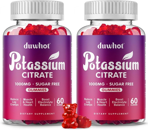 [BRSROFL7OAMQODTU] Citrato de potássio 1000mg Gummies, Suplemento de potássio para adultos Mulheres e homens, Cães de apoio perna & saúde muscular, 120 Mastigables