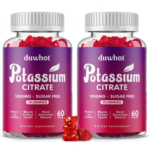 [BRSROFL7OAMQODTU] duwhot Potassium Citrate 1000mg Gummies, Potassium Supplement for Adults Women & Men, Support Leg Cramps & Muscle Health, 120 Chewables
