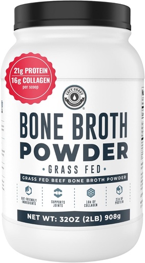 [BRSWGCTRDIIRQHLH] Bone Broth Protein Powder – Pure Gras-Fed Beef Bone Broth, Unflavored with Natural Collagen, Glucosamine & Gelatin – Paleo & Keto-Friendly, Non-GMO, Dairy-Free for Gut Health & Joint Support 32oz