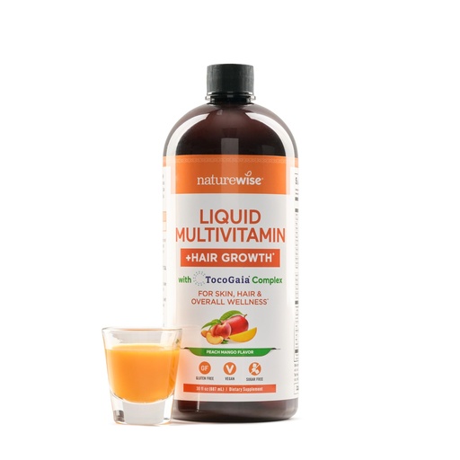 [BRSRAA37OQFGOYLV] NatureWise Liquid Multivitamin Hair Growth for Women & Men + Tocogaia® for Hair Growth & Skin Elasticity Support + Biotin, Vitamin D, E, B - Sugar Free Multivitamin, Vegan - 30 fl oz[30 Servings]