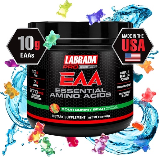 [BRSRMAI3OYNBECQZ] Labrada Pro Series EAA Maximum Potency Essential Amino Acid Hydrating Formula with BCAAs & Elecrolytes Recovery and Performance (Sour Gummy Bear)
