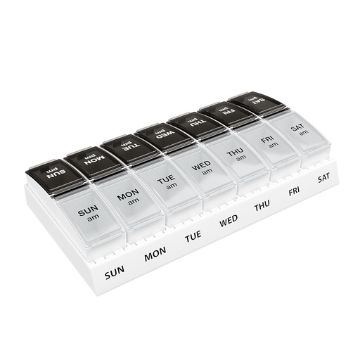 [BRSROFQKBZ6B43LU] EZY DOSE Weekly (7-Day) Daily AM/PM Pill Case, Medicine Planner, Vitamin Organizer, Supplement Container, Small Pop-out Compartments, Designed for Travel, 2 Times a Day, Black and Clear Lids