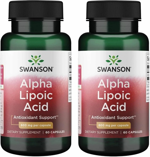 [BRSWGFD3CIHRADLH] Swanson Alpha Lipoic Acid - Natural Supplement Supporting Healthy Blood Pressure Levels Already Within a Normal Range - Promotes Carbohydrate Metabolism - (60 Capsules, 600mg Each) (2 Pack)