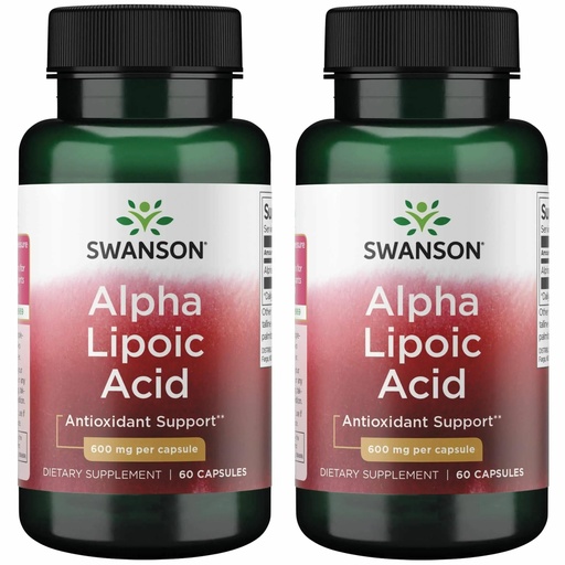 [BRSWGFD3CIHRADLH] Swanson Alpha Lipoic Acid Antioxidant, 600 mg, 60 Capsules, 2 Pack | Supports Healthy Blood Pressure Levels Already Within a Normal Range, Promotes Carbohydrate Metabolism and Antioxidants