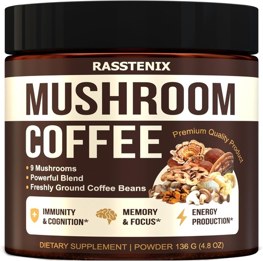 [BRSRAGAYDEBGYCDH] Mushroom Blend - 9 Mushroom Adaptagen Mix - Lion's Mane, Chaga, Vitaminas - Medium Dark Roast - Instant - Immune Support - Gluten-Free and Sugar-Free