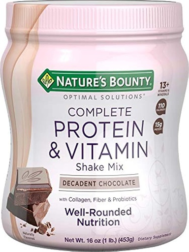 [BRSWIZITCN4B4HTA] Complete Protein & Vitamin Shake Mix by Nature's Bounty Optimal Solutions, Contains Vitamin C for Immune Health, Decadent Chocolate Flavor, 1 lb