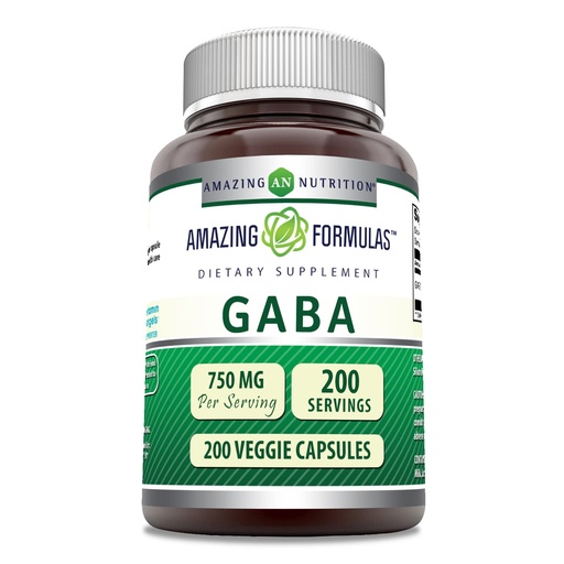 [BRSROFIEBMGWGFAZ] Amazing Formulas GABA 750mg Per Serving Veggie Capsules Supplement | Non-GMO | Gluten Free | Made in USA | Ideal for Vegetarians (200 Count)
