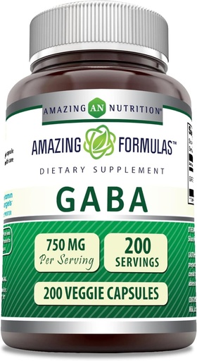 [BRSROFIEBMGWGFAZ] Fantastiska Formler GABA 750mg Per Serving Veggie Capsules Supplement | Icke-GMO | Gluten Free | Tillverkad i USA | Perfekt för vegetarianer (200 greve)