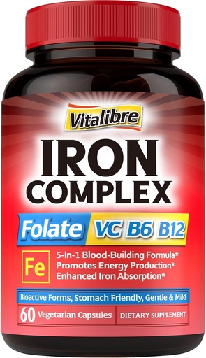 [BRSRAH3ROV5WODLL] Iron Complex Supplement 60 Capsules & 6 in 1 Magnesium Complex Supplement 120 Capsules, Non-GMO, Gluten Free