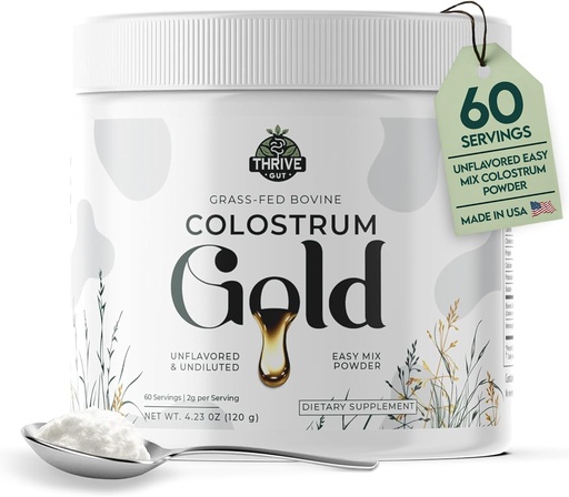 [BRSRAFQQOQORQYA7] Colostrum Gold - Supplément en poudre de colostrum à base d'herbe pour l'immunité, la santé des Guts, les muscles et le bien-être - Les superaliments quotidiens soutiennent les cheveux, la peau, les ongles - Femmes et hommes - Non aromatisé, 60 portions