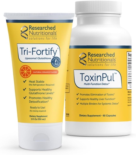 [BRSRAATYBYCW2F37] Researched Nutritionals Revitalized Detox Duo - for Immune Support, Liver Health or A Full Body Detox Cleanse - Tri-Fortify Orange Liposomal Glutathione (450mg) Liquid & ToxinPul (2 Piece Set)
