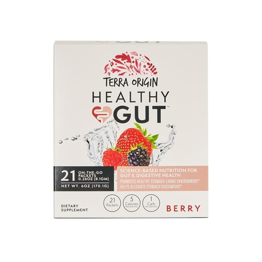 [BRSRAGLQBYIA2D3A] TERRA ORIGIN Healthy Gut Stick Packs, L-Glutamine, Slippery Elm, Aloe Vera, Licorice Root Extract, Gut Health, Digestive Support, Leaky Gut Repair, Immune Function, On-The-Go, 21 Ct, Berry